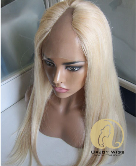 Blonde u part lace wigs #613 virgin brazilian hair urjoywigs