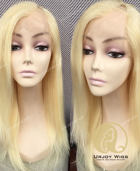 Blonde U part lace front wig #613 silk straight hair wig urjoywigs