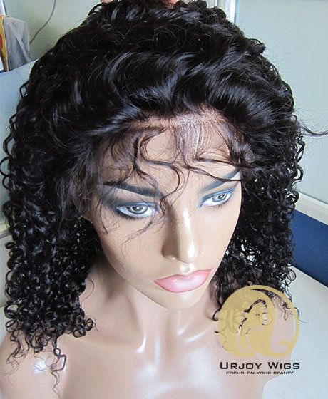 #1b Virgin Peruvian Hair curly Glueless Full Lace Wigs