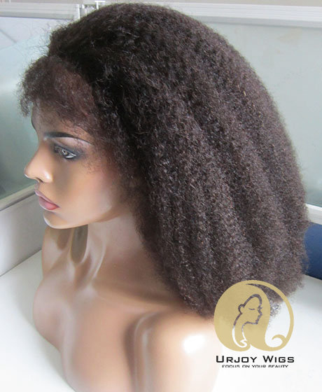 Afro Curl Mongolian Virgin Hair Full PU Wig 200% Density