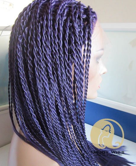 Purple color twist braid lace front wig for black women