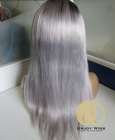 Top Quality  Peruvian Virgin Hair Ombre Grey Glueless Full Lace Wigs