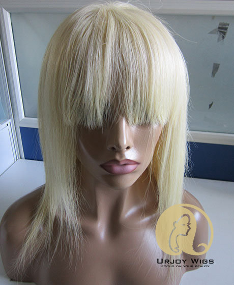 #613 Virgin Brazilian Hair Glueless Full Lace Wig With Bangs
