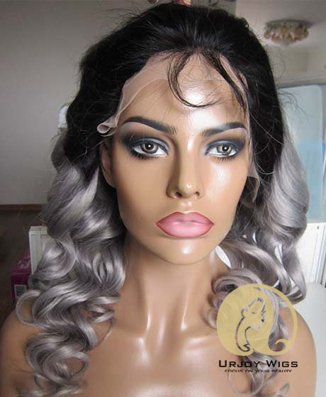 Ombre grey lace front wig two tone virgin brazilian hair glueless wigs