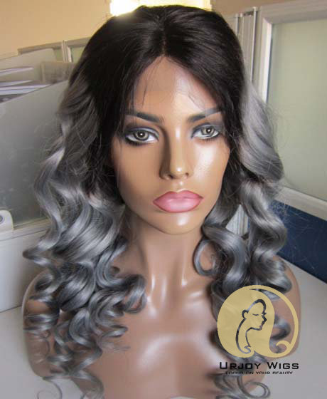 Ombre grey lace front wigs 100% human hair wig