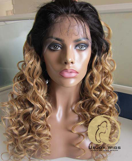 Ombre virgin brazilian hair deep wave two tone lace front wig