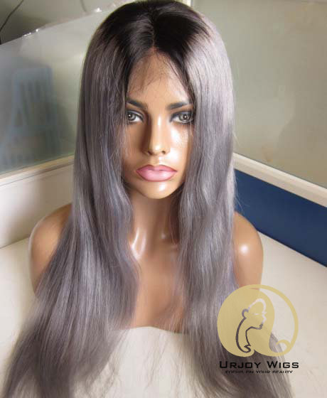 Two tone virgin brazilian hair ombre grey lace front wig