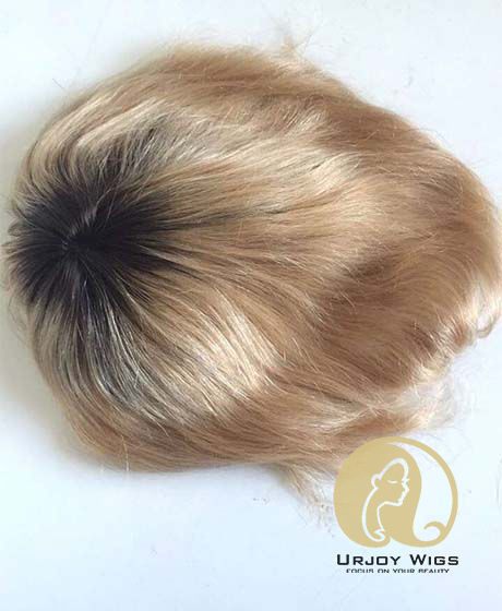 Ombre Human Hair Toupee Full Lace Hair Piece for Men