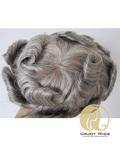 Grey Hair Toupee Mono Base With PU Around