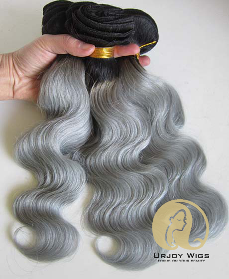 Top Quality  Ombre Grey Hair Virgin Brazilian Hair Weft