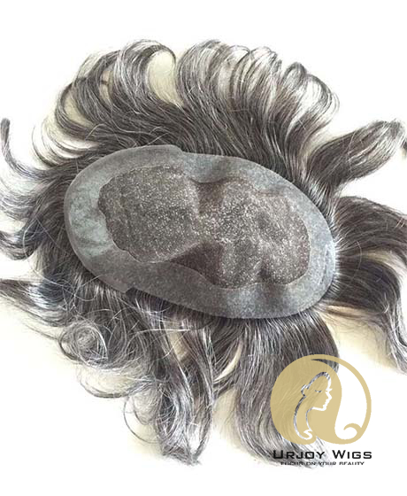 Human Hair Toupee French Lace Base With PU Around 