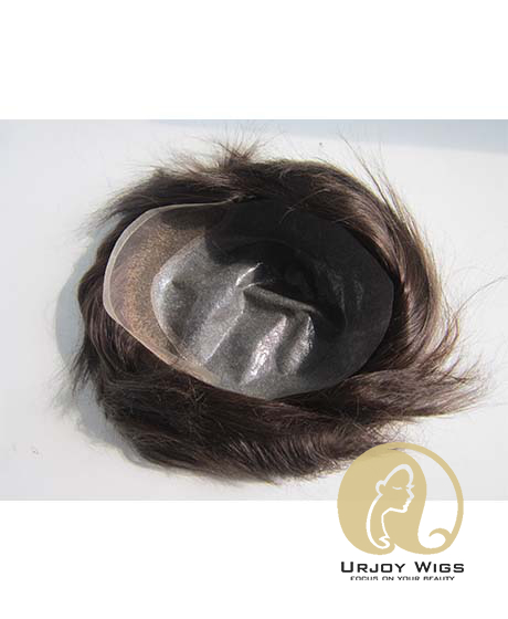 Indian Remy Hair Toupee for Men Thin Skin Base with Lace in Front