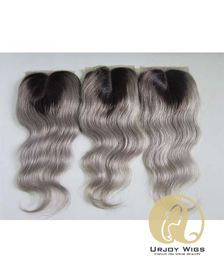 Two tone virgin brazilian hair ombre silk base closure