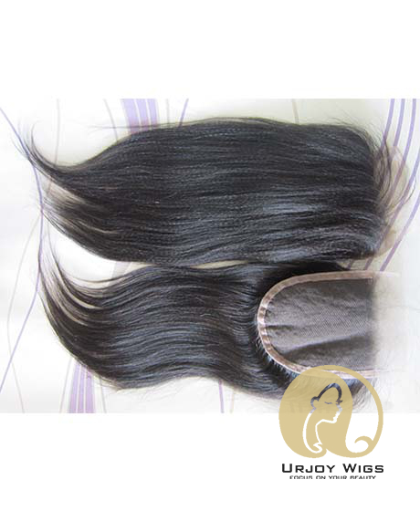 Virgin brazilian hair yaki straight lace closure in stock