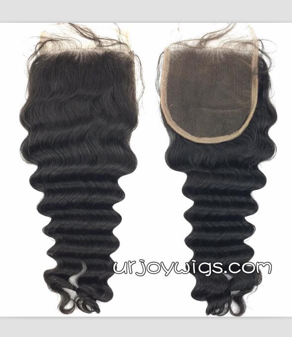 Deep wave lace closure with baby hair 100 human hair piece