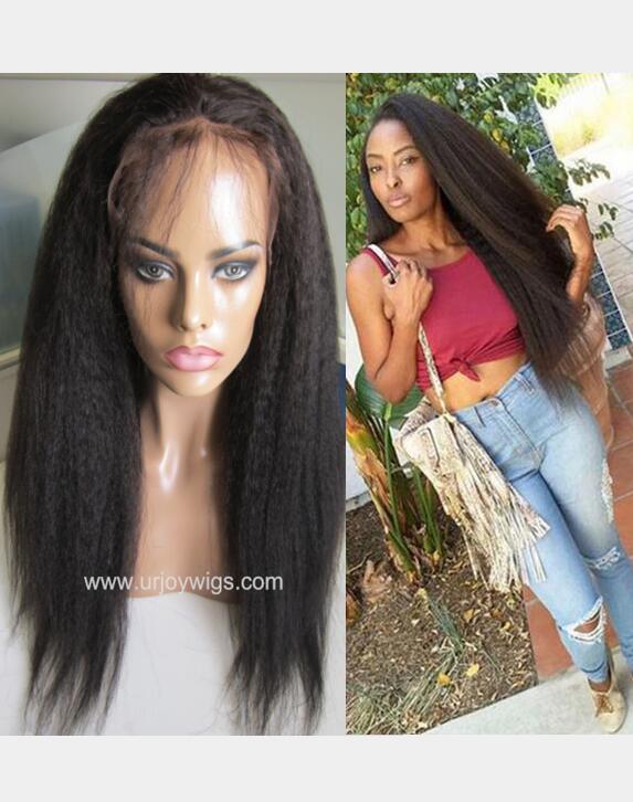 Kinky straight lace front wigs 100 unprocessed human hair glueless wigs