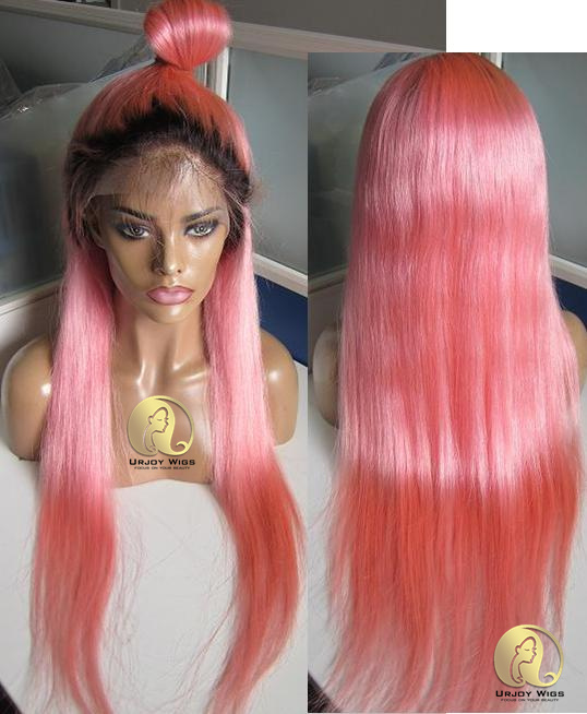 Ombre pink color lace front wig pre plucked natural hairline