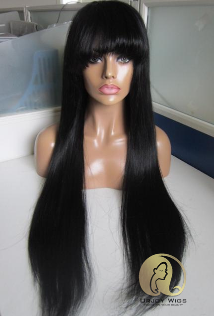 Brazilian virgin hair Full lace wig with full bangs 