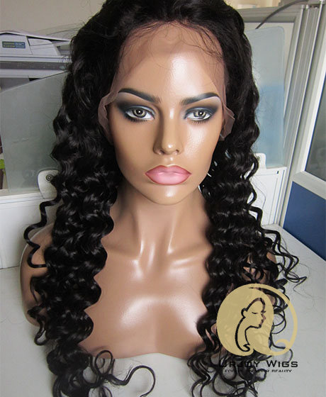 #1b Black Deep Wave Human Hair Full Lace Wig