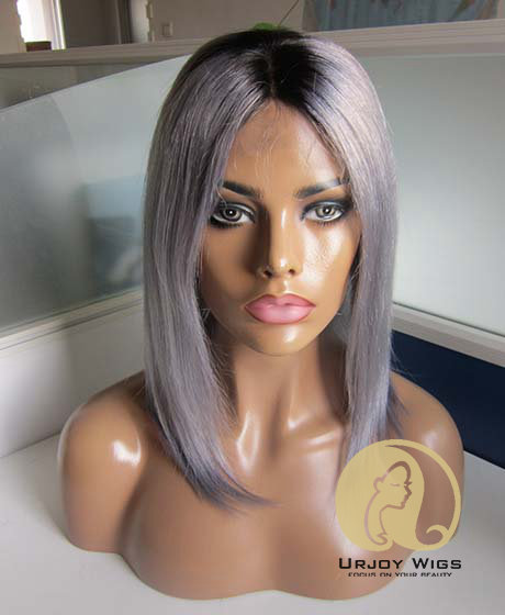 Ombre bob lace front wig grey human hair bob wigs Urjoy Wig