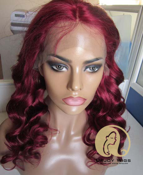 #99j burgundy loose wave lace front human hair wigs
