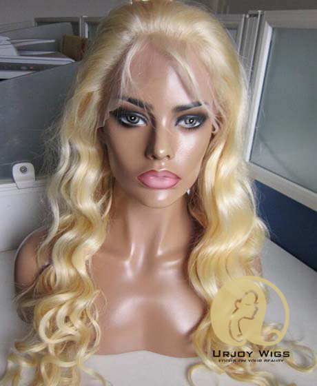 #613 virgin malaysian hair loose wave blonde lace front wigs