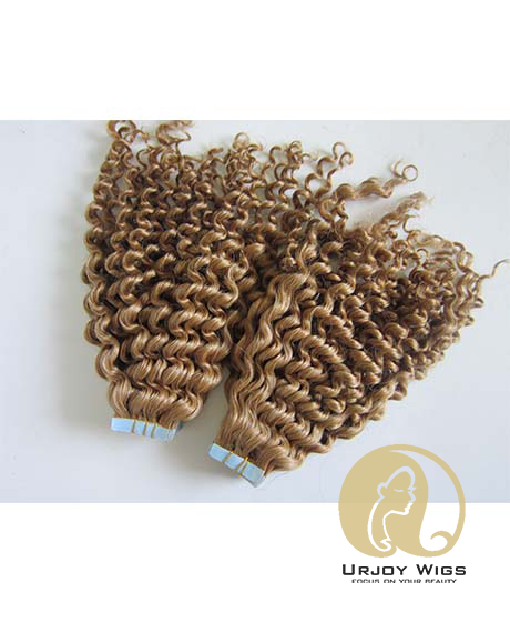 100% brazilian virgin hair skin weft Kinky curly adhesive tape hair extensions