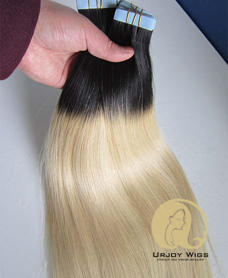 Two tone virgin brazilian hair skin weft Ombre tape hair extensions