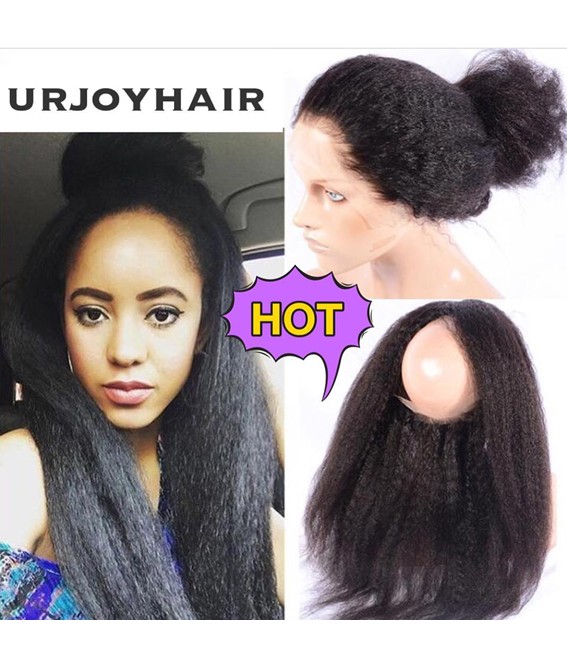 360 lace frontal kinky straight human hair piece
