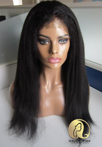 Kinky Straight Full Thin Skin Human Hair Wig with Baby Hair 